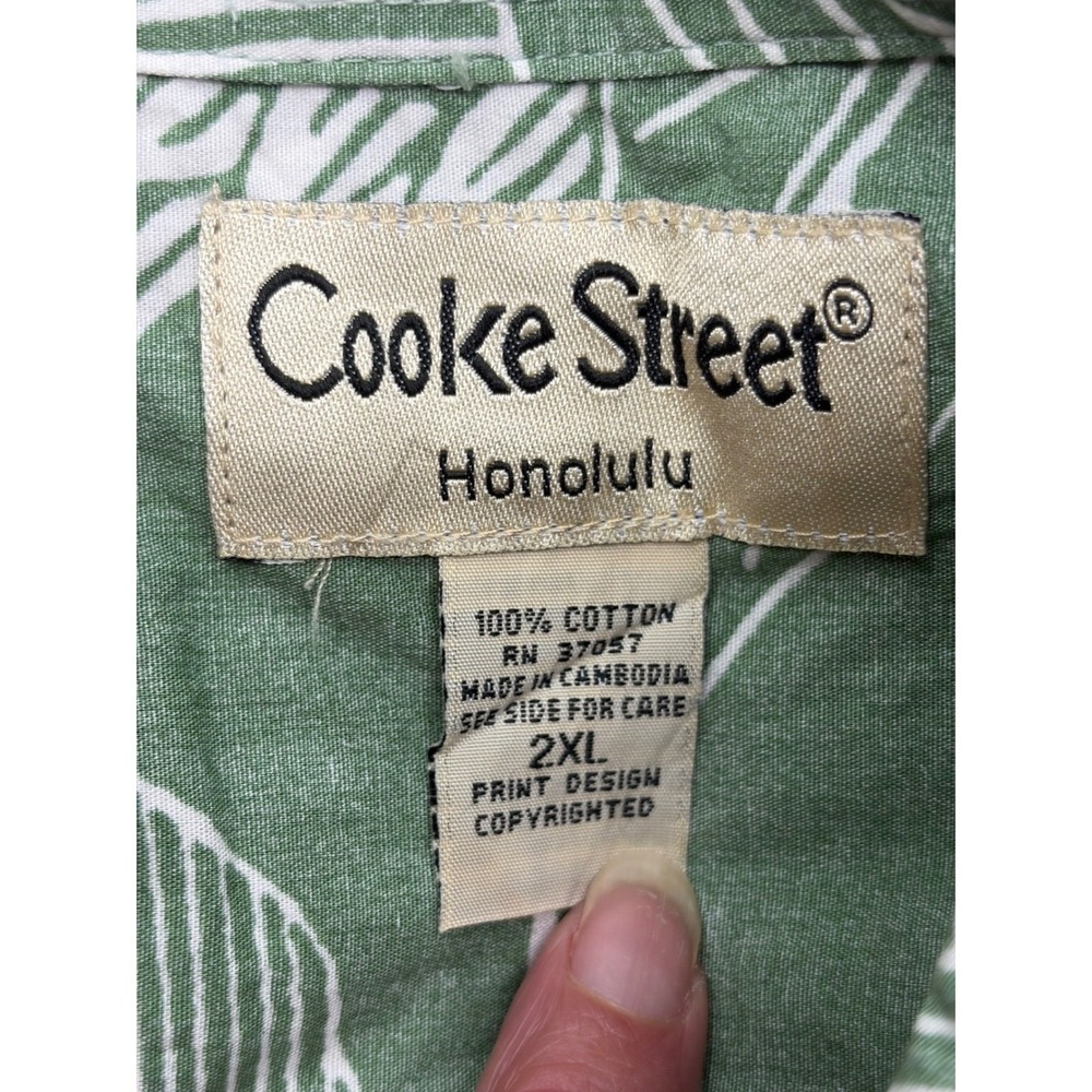 Cooke Street Honolulu Mens Green White Tropical Ginger Flower Cotton Shirt 2XL - Picture 4 of 6